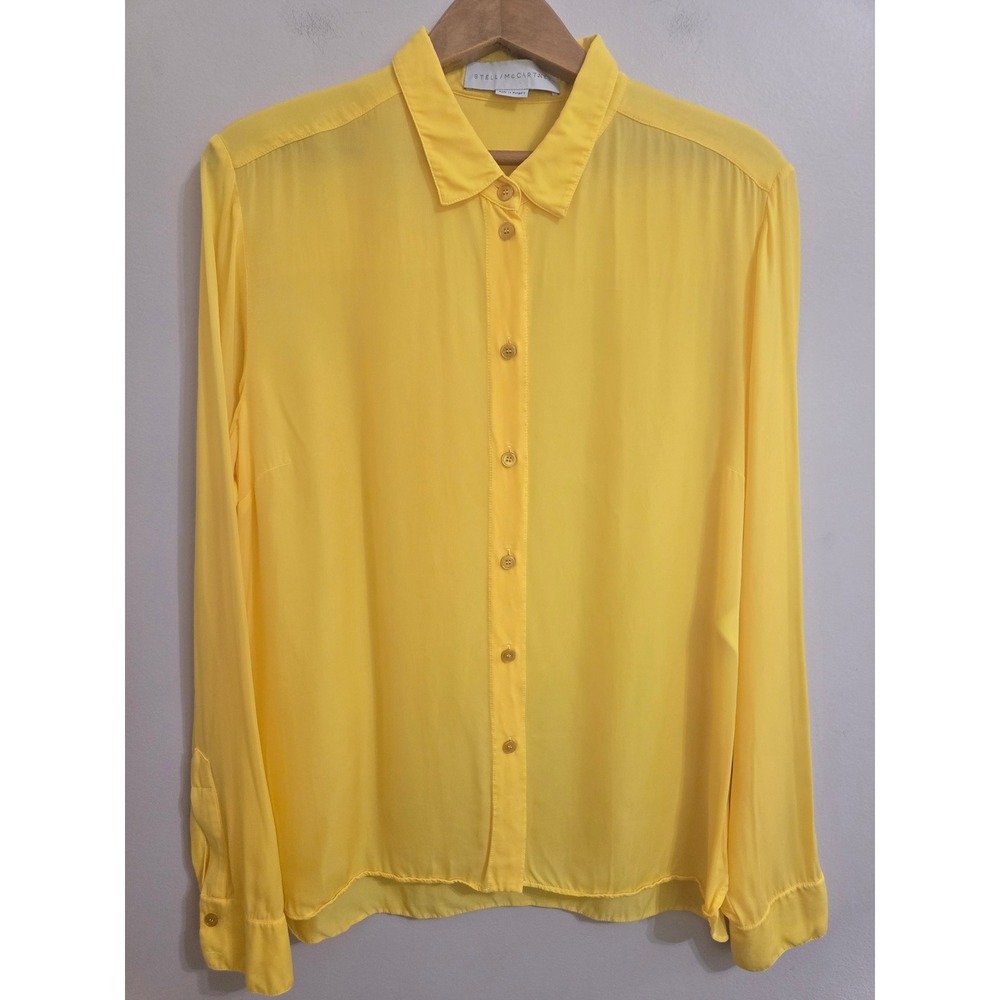 Stella McCartney Yellow Cupro Blouse Mother of Pearl Buttons IT 46 US L